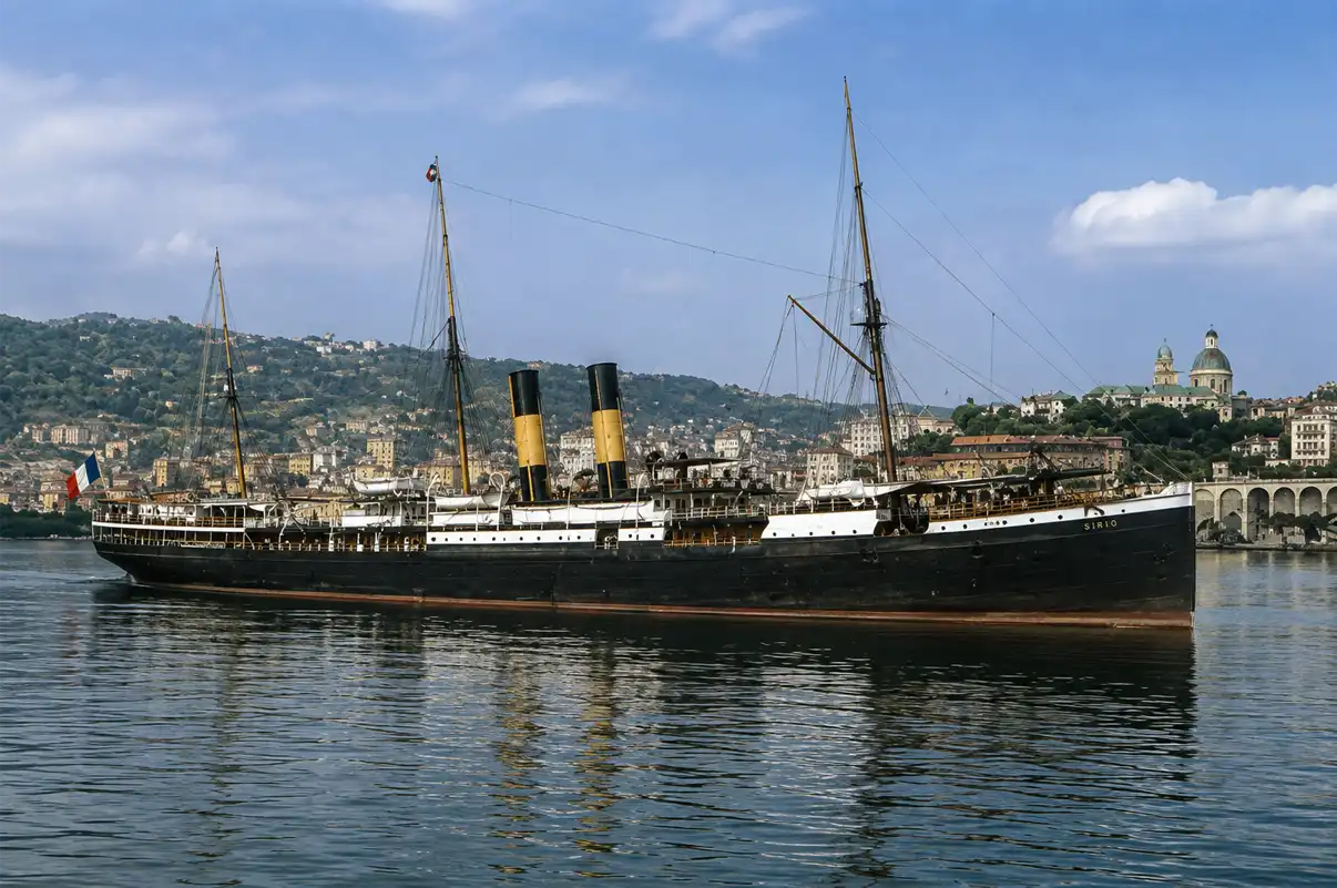 El transatlántico italiano Sirio navegando antes de su naufragio en Cabo de Palos.